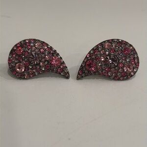 Kenneth Jay Lane Crystal Pave teardrop earrings, gunmetal and pink crystal